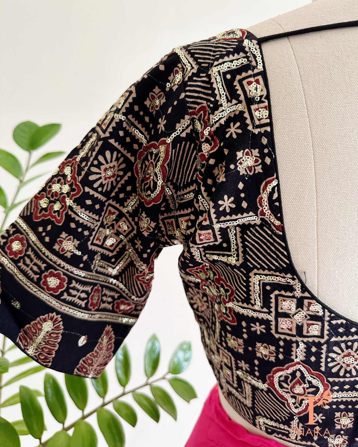 traditional ajrakh print cotton saree blouse