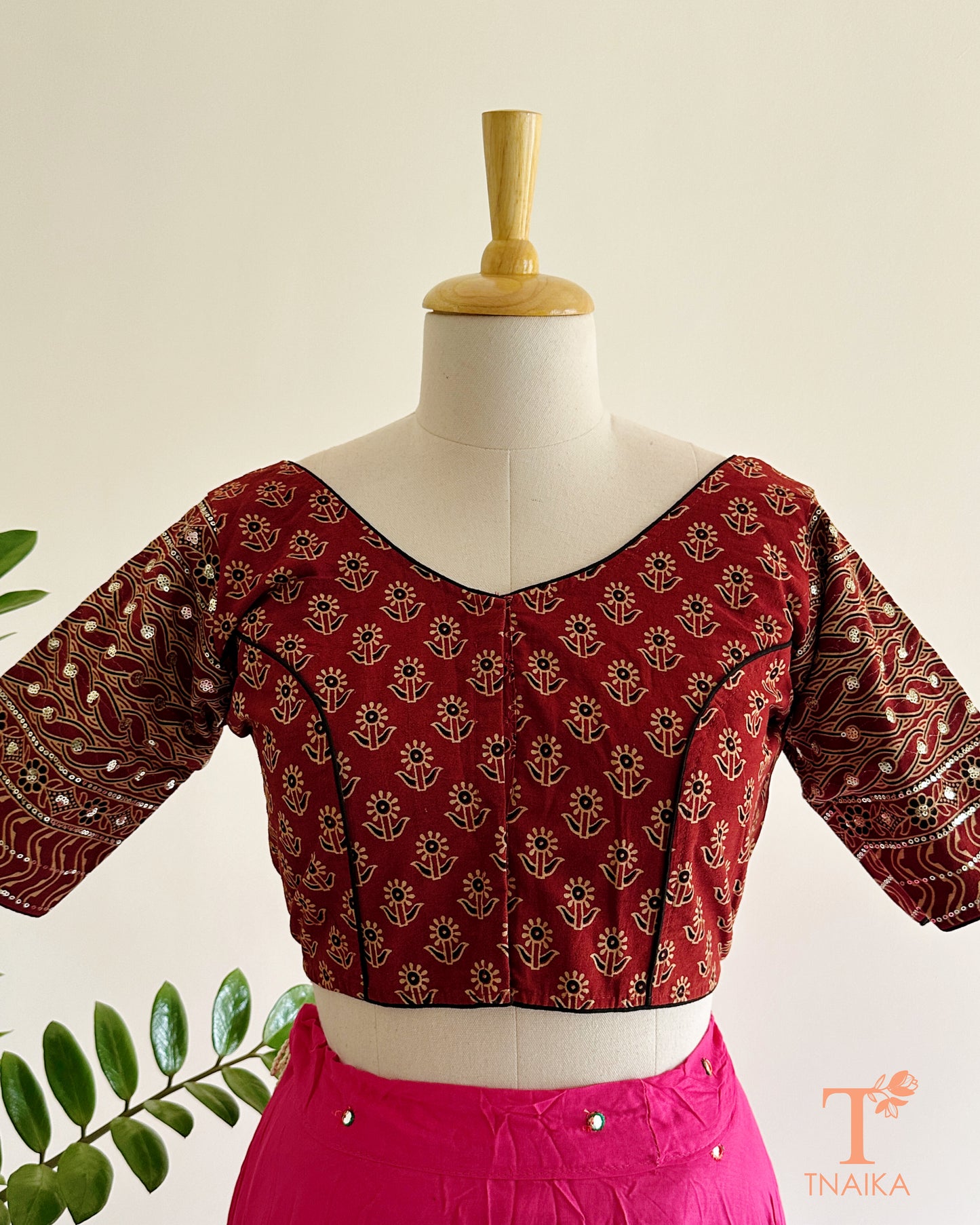 traditional ajrakh print cotton saree blouse
