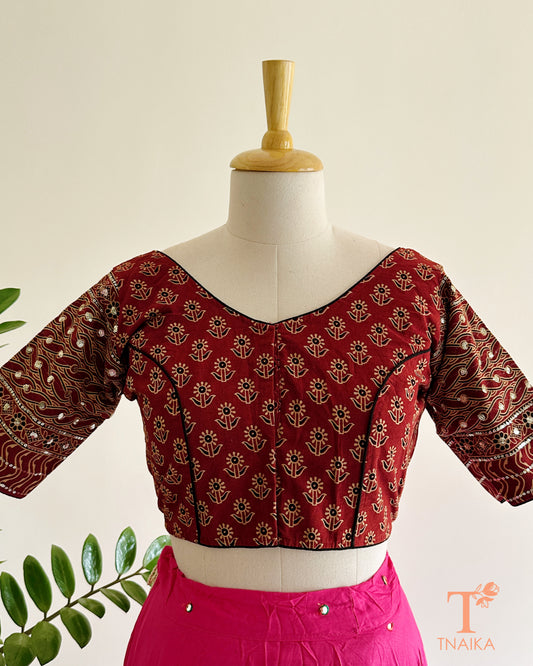 traditional ajrakh print cotton saree blouse