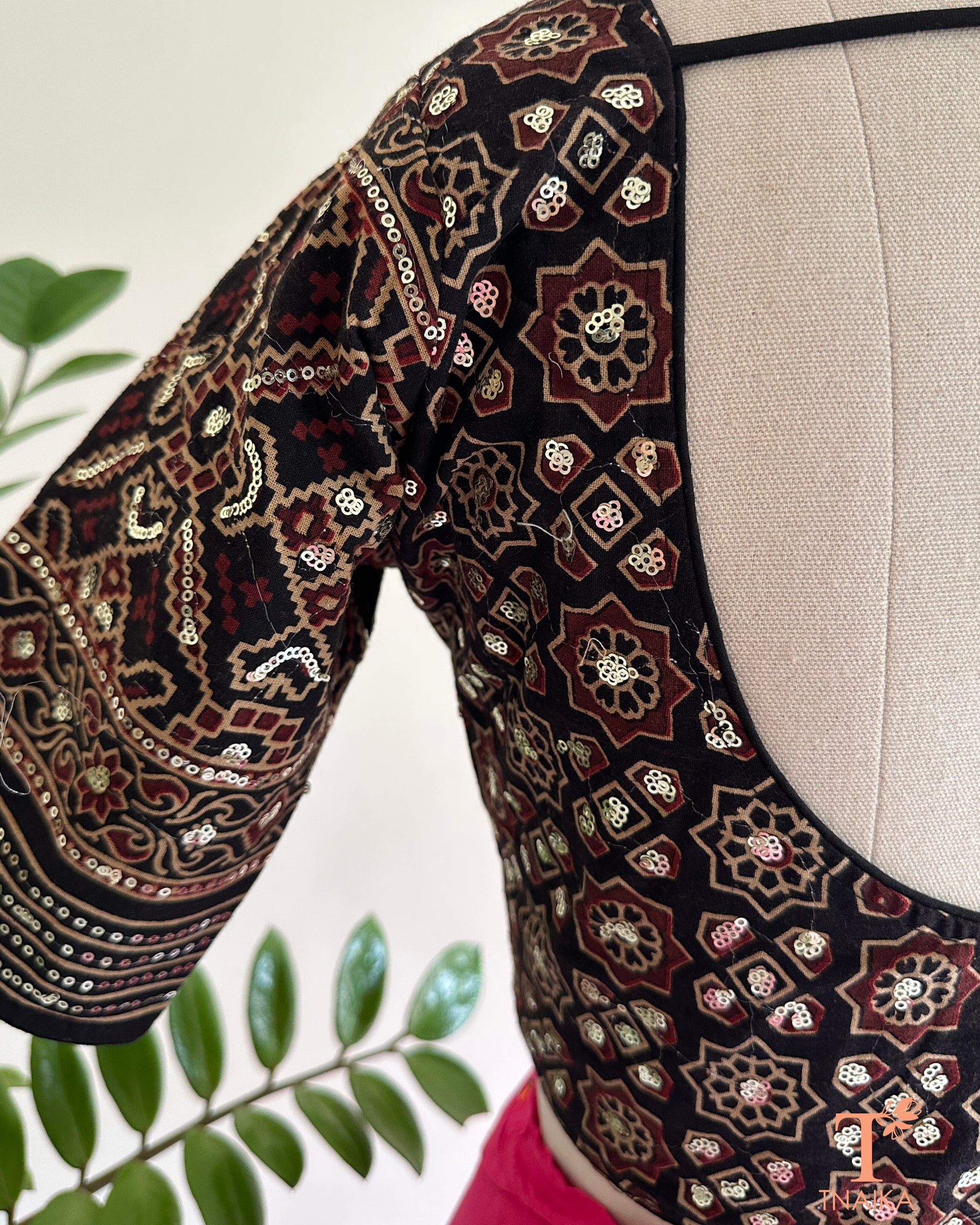 traditional ajrakh print cotton saree blouse