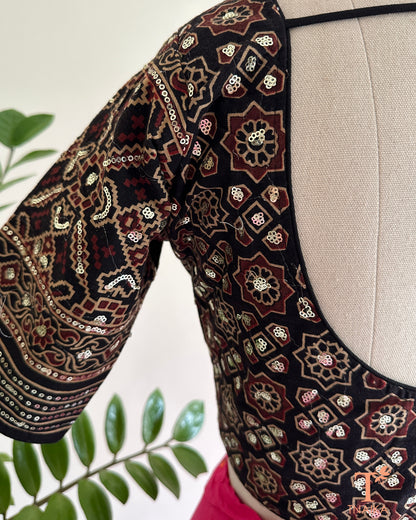 traditional ajrakh print cotton saree blouse