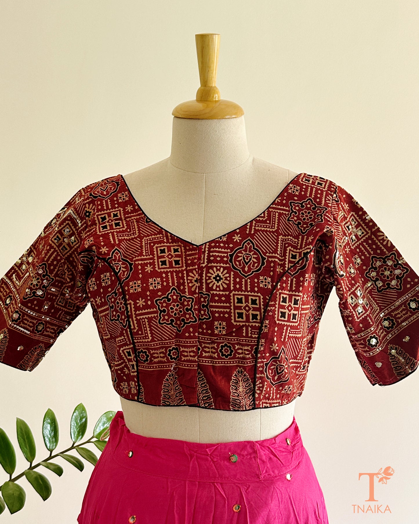 ajrakh cotton blouse front view handblock print