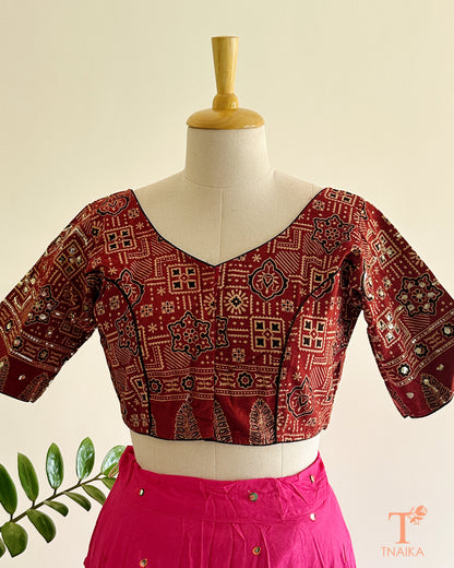 ajrakh cotton blouse front view handblock print