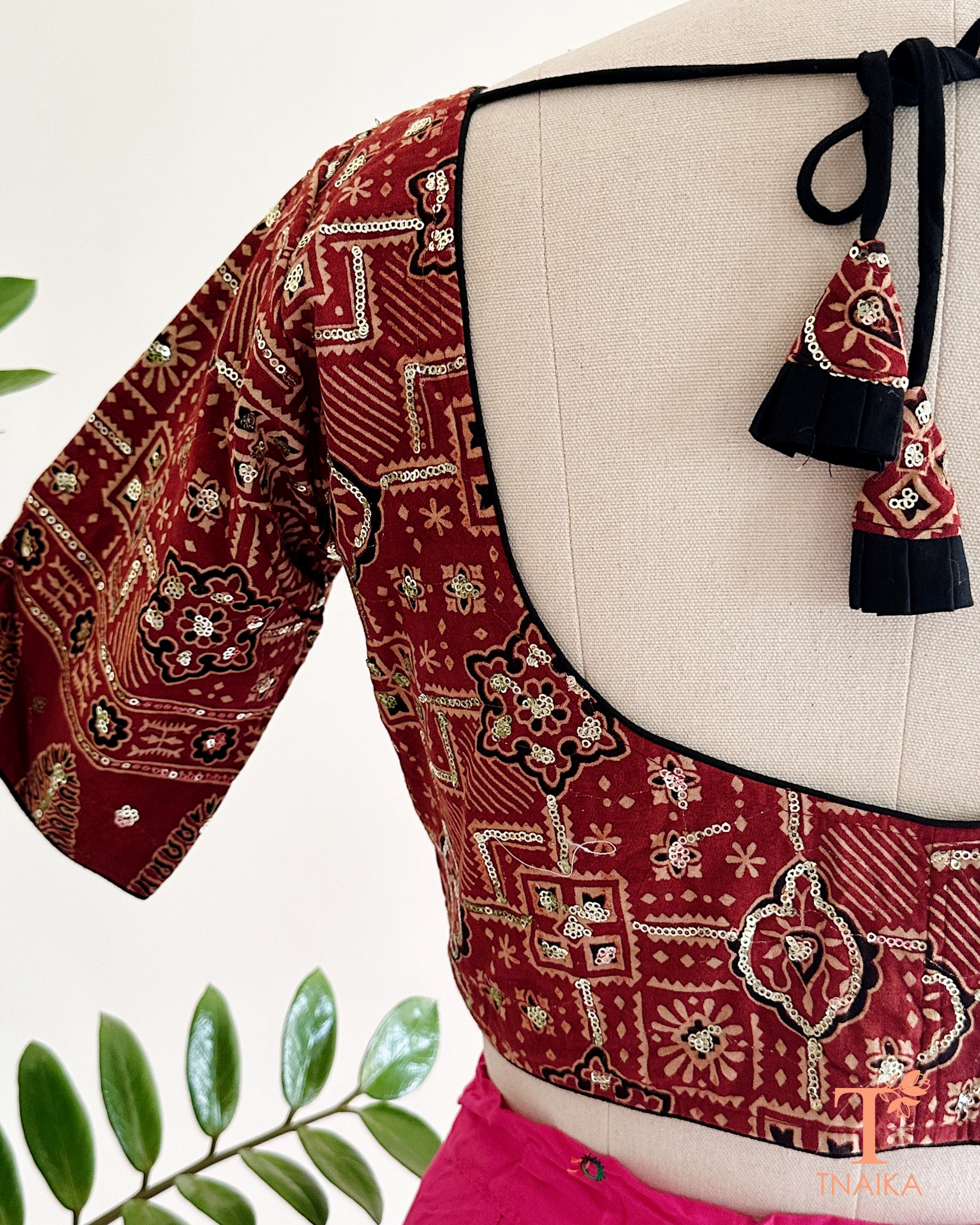 traditional ajrakh print cotton saree blouse