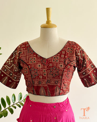 ajrakh cotton blouse front view handblock print