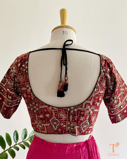 ajrakh blouse sleeve sequence detailing close up