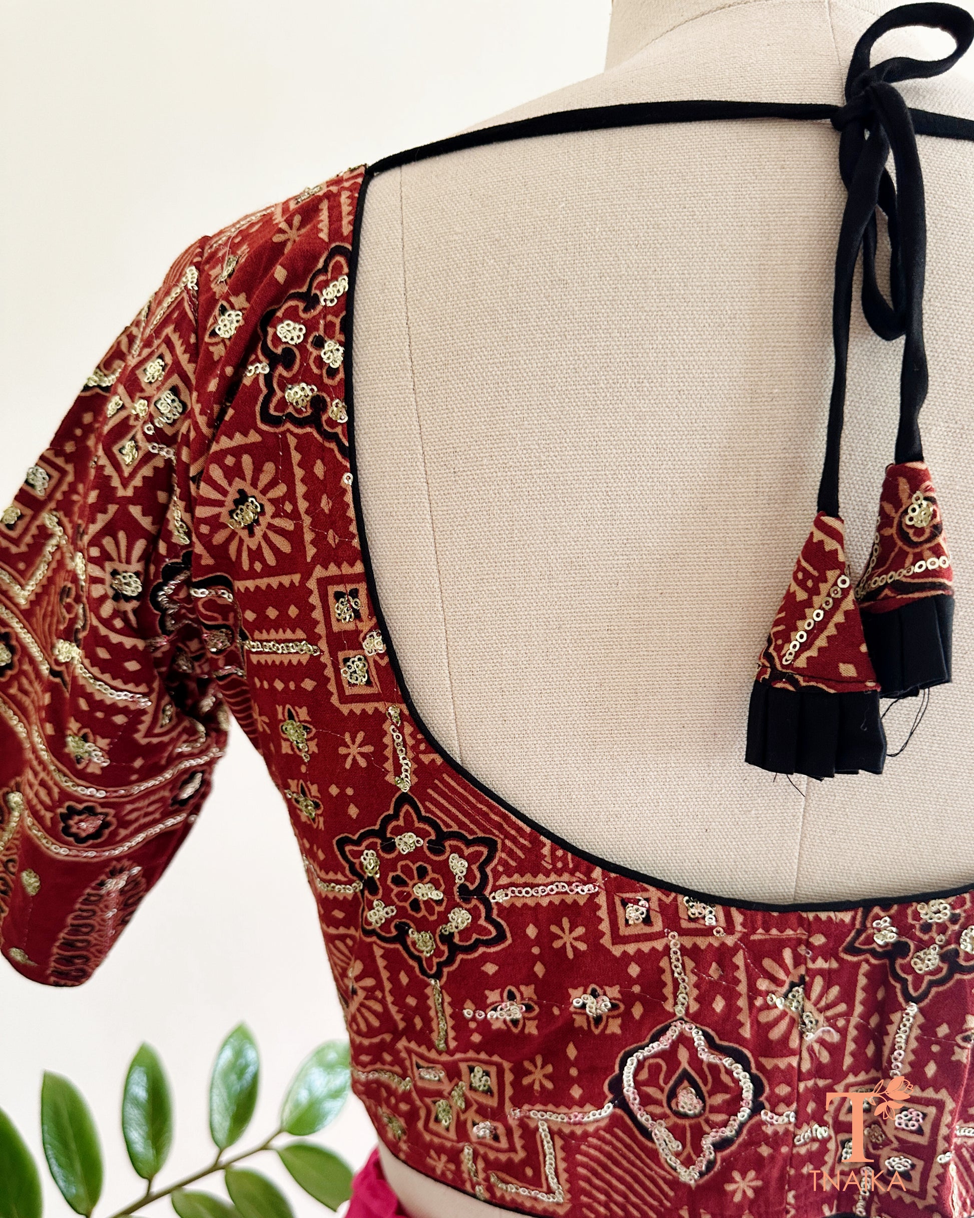 traditional ajrakh print cotton saree blouse