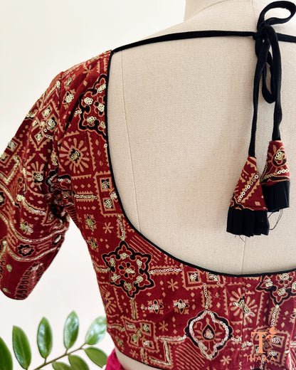 traditional ajrakh print cotton saree blouse