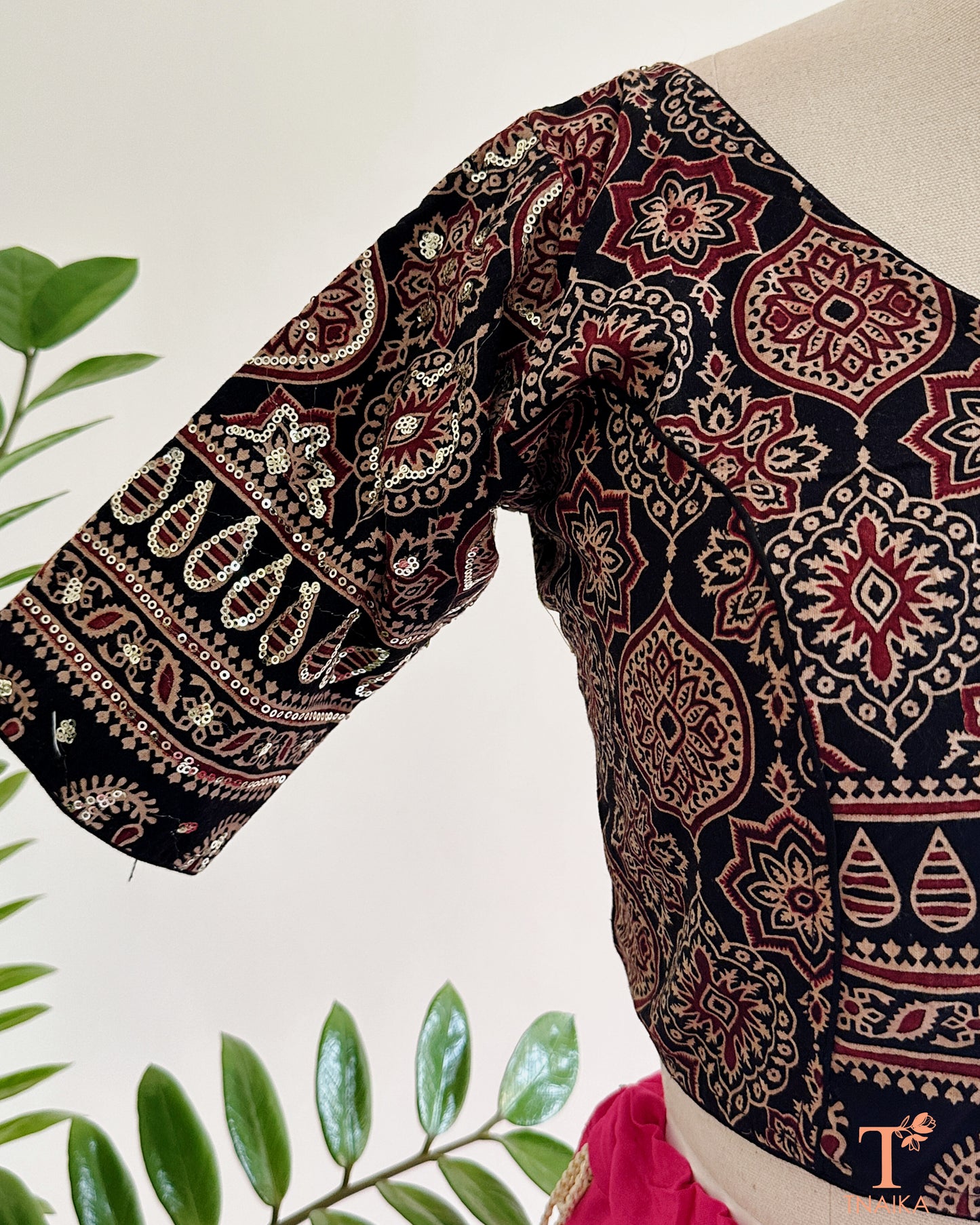 traditional ajrakh print cotton saree blouse