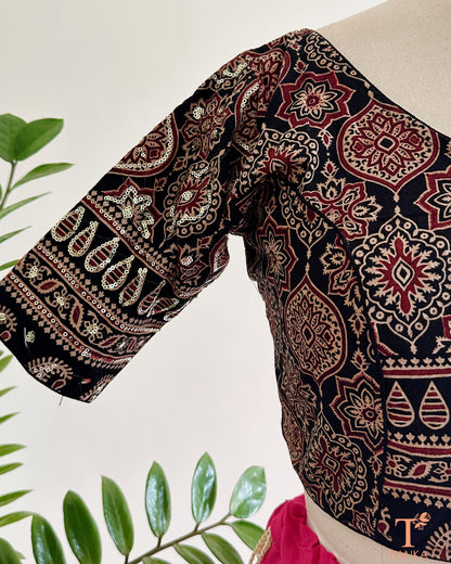 traditional ajrakh print cotton saree blouse
