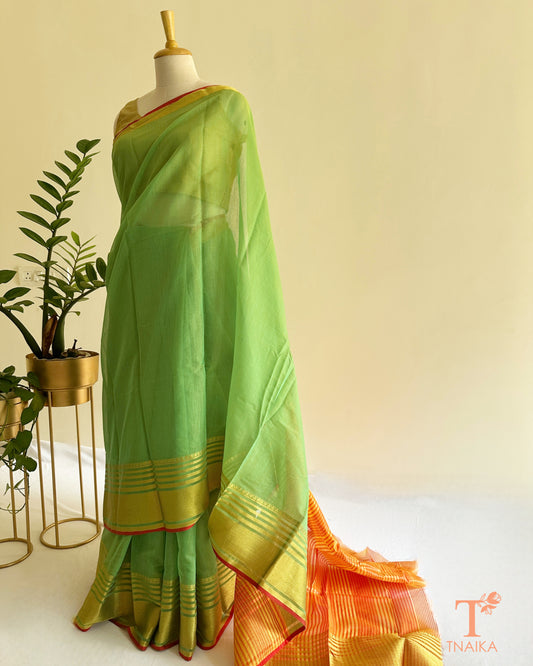 parrot green maheshwari cotton saree Tnaika