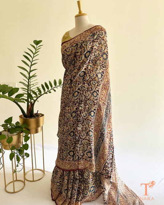 Handblocked Kalamkari saree 