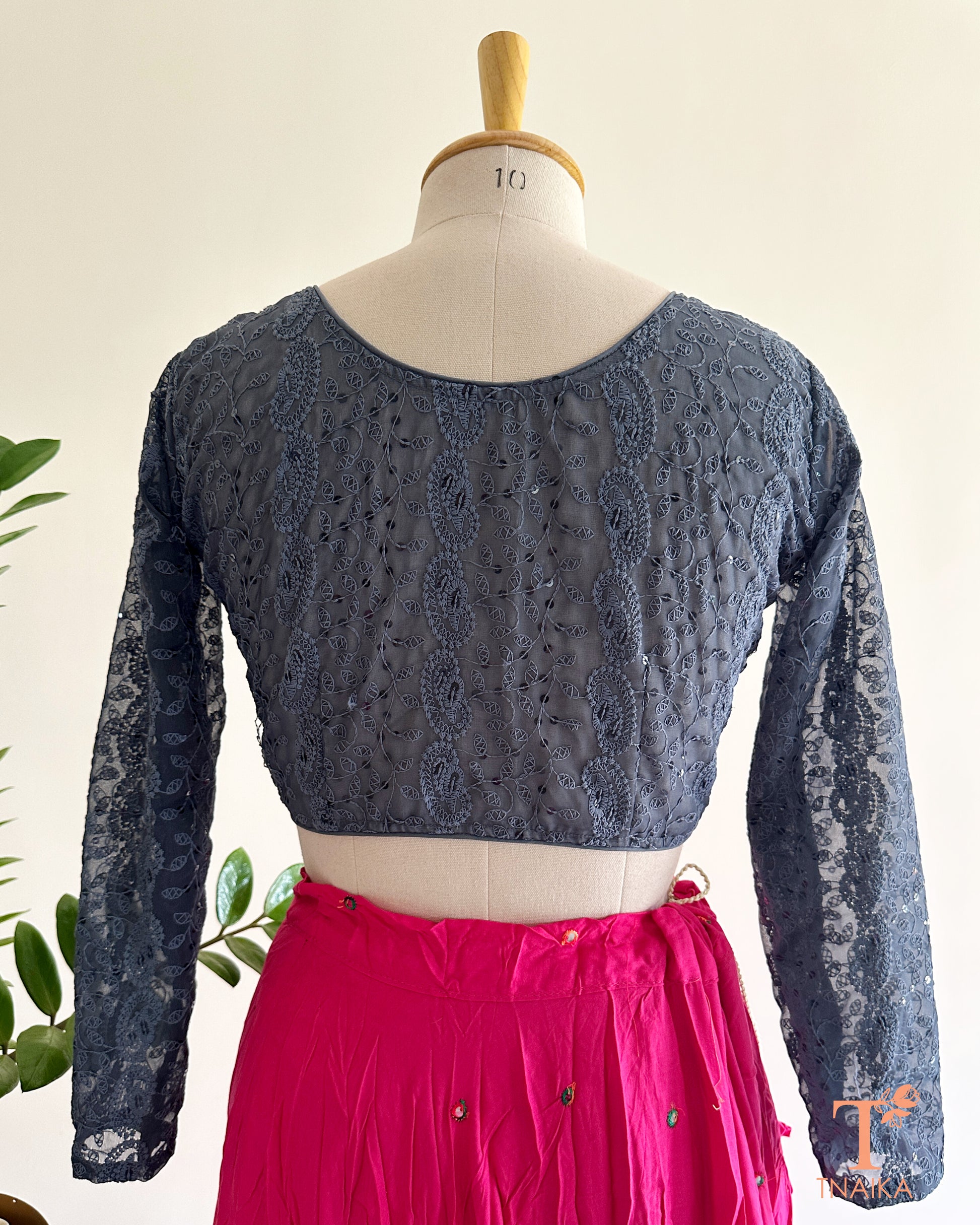 designer chikankari style blouse front and back view