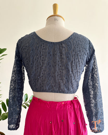 designer chikankari style blouse front and back view