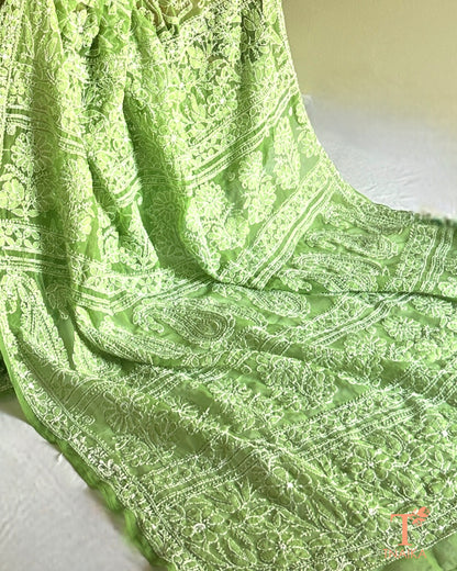 Chikankari Gulnaar Pista Georgette Saree