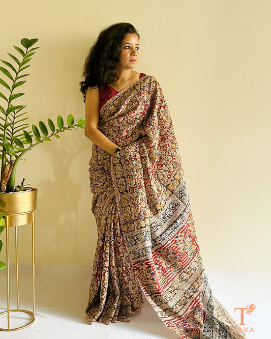 Chennur silk Kalamkari saree in earthy tones with running blouse