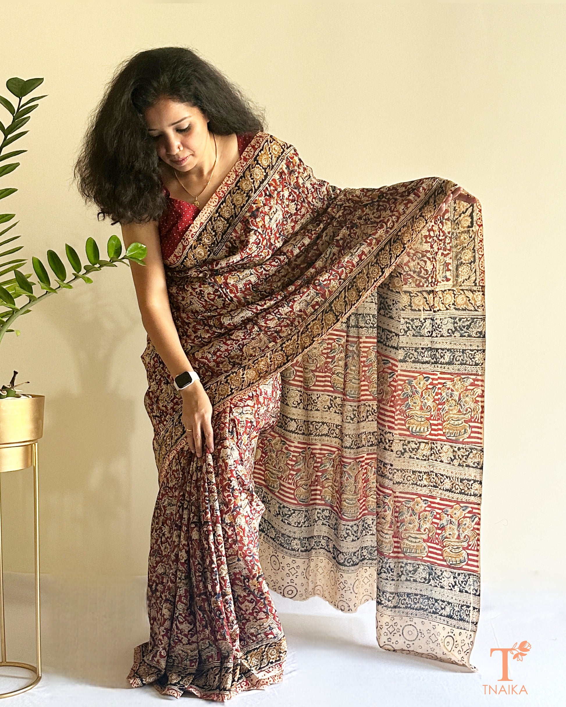 Handblock printed Chennur silk Kalamkari saree with heritage motifs