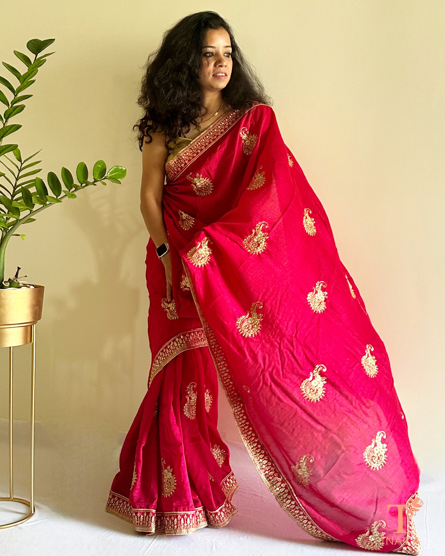 festive saree with swarovski work