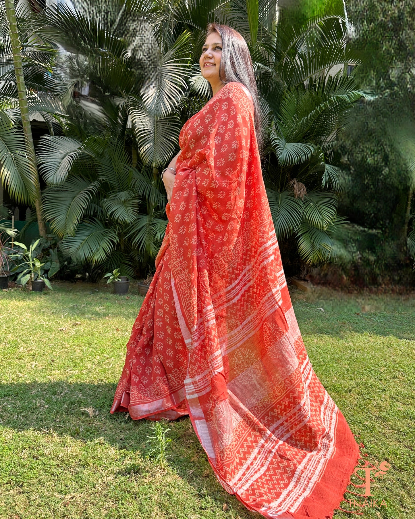 Linen Coral Natural Dye Saree