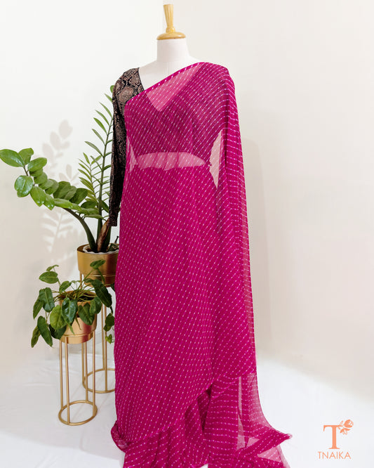 chiffon saree with traditional wave pattern