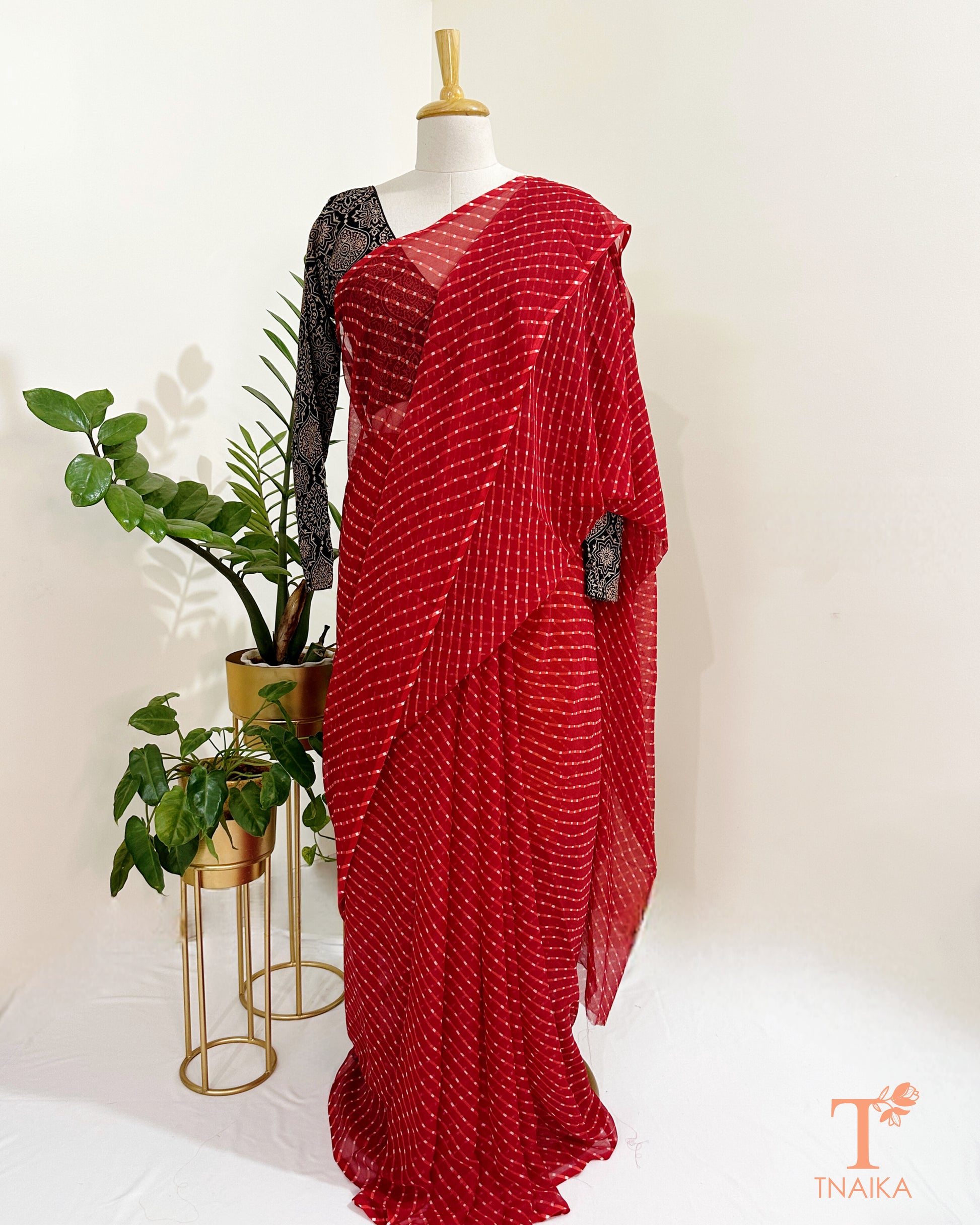 chiffon saree with traditional wave pattern