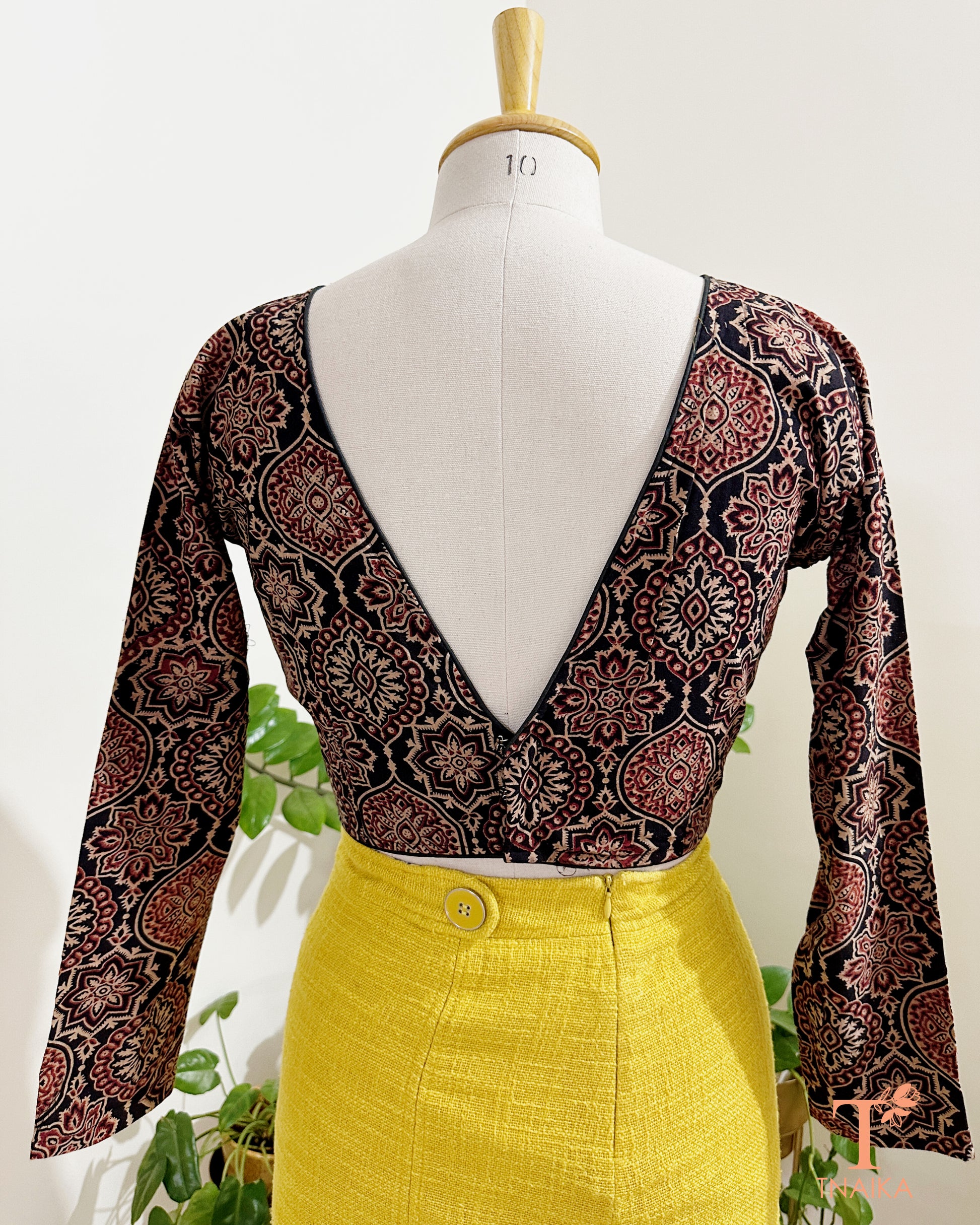 V neck Ajrakh blouse with back closure