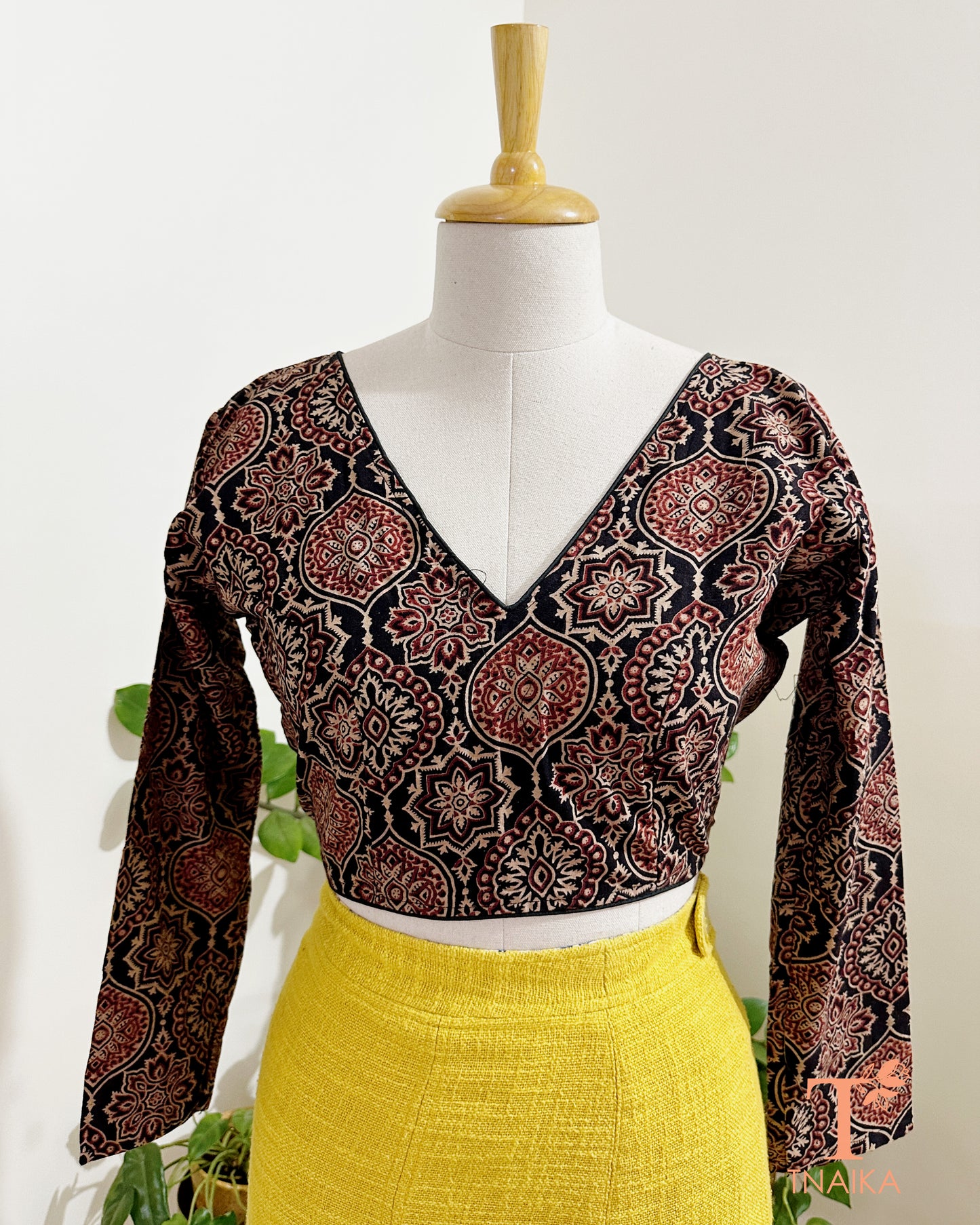 Ajrakh printed cotton blouse with full sleeves