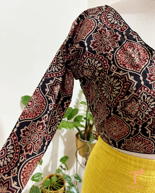 Handblock Ajrakh blouse front and back view