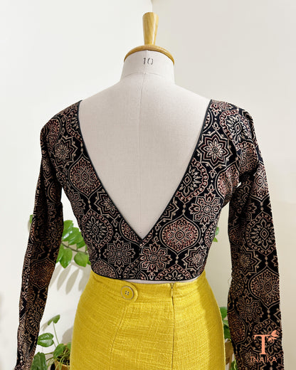 V neck Ajrakh blouse with back closure