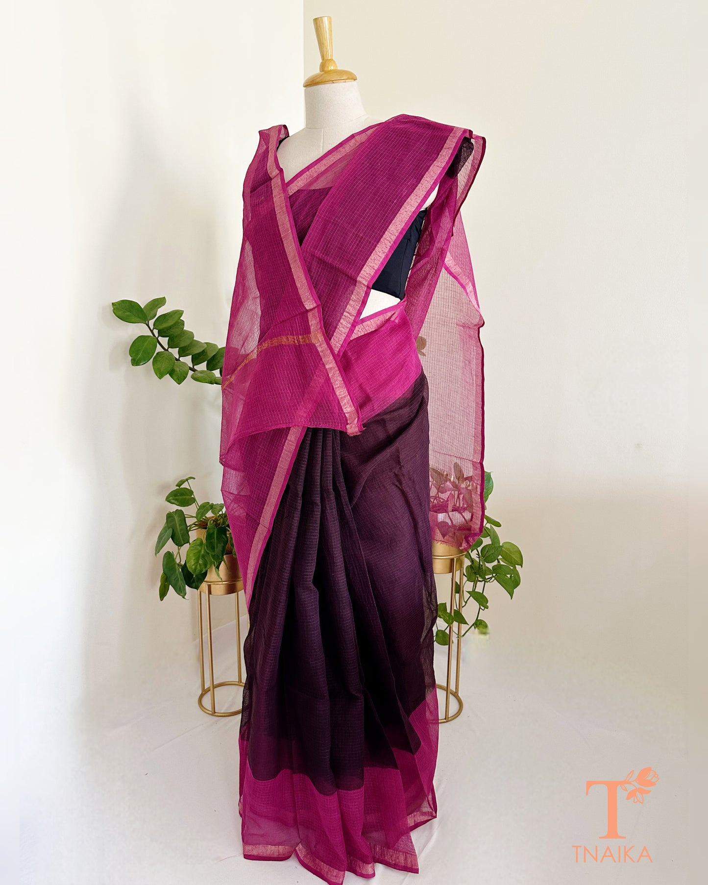 airy kota cotton saree with fine check weave