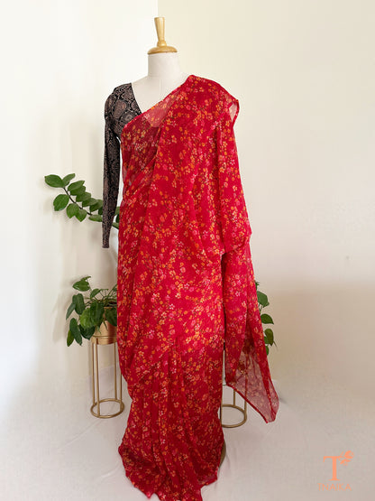 airy chiffon saree with all-over floral print