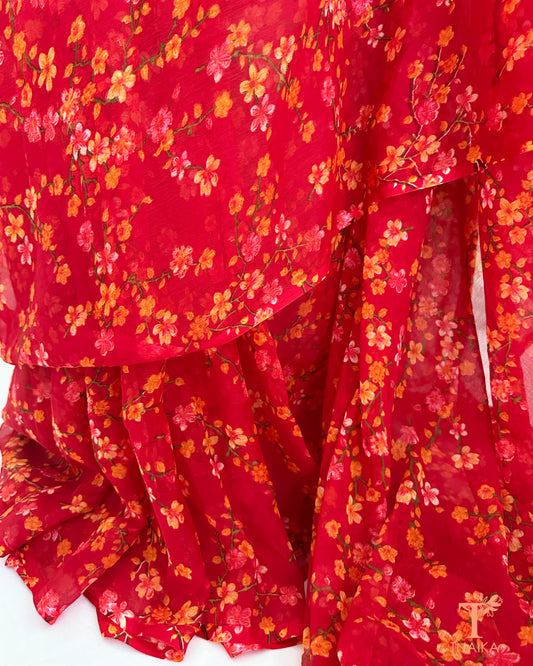 elegant floral print saree chiffon fabric