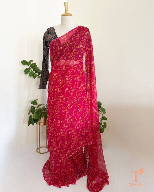 printed chiffon saree with soft floral design