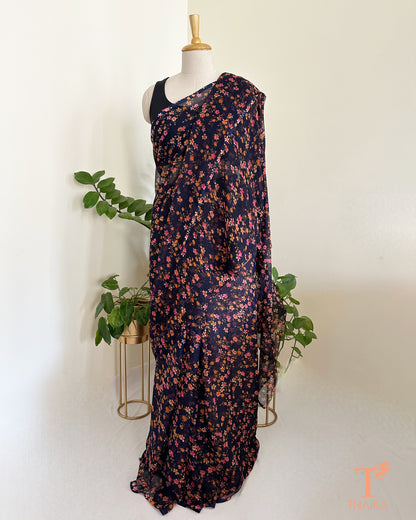 printed chiffon saree with soft floral design