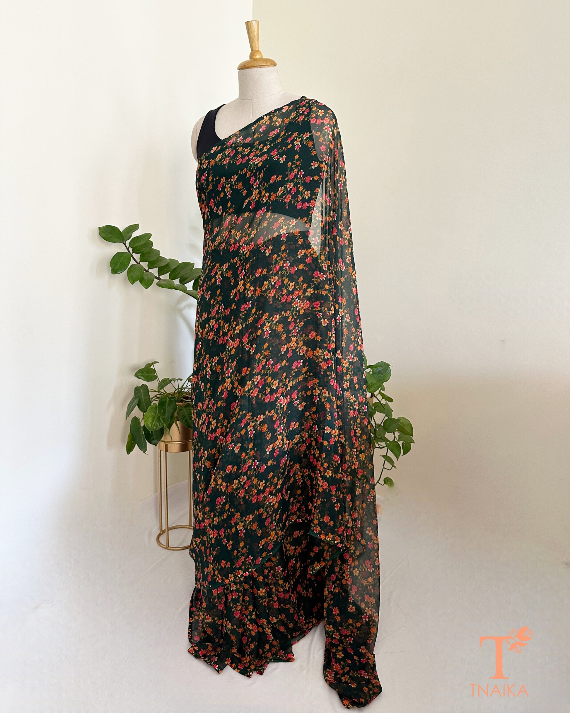 elegant floral print saree chiffon fabric