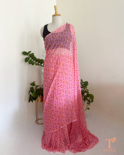 printed chiffon saree with soft floral design