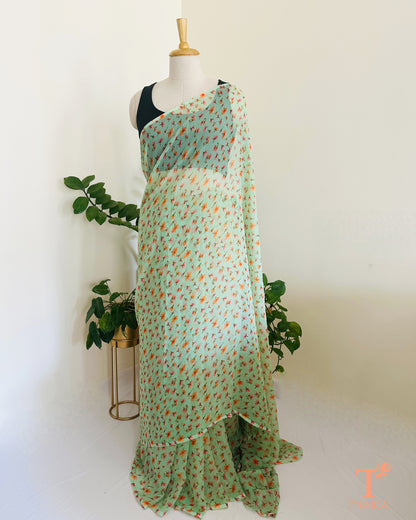printed chiffon saree with soft floral design