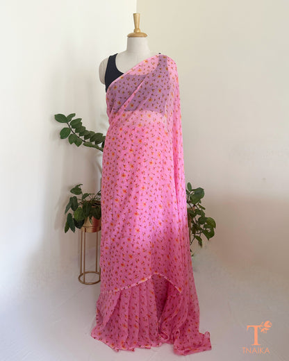 printed chiffon saree with soft floral design