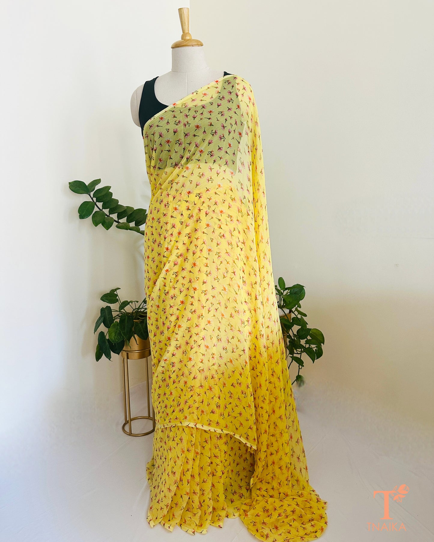 printed chiffon saree with soft floral design