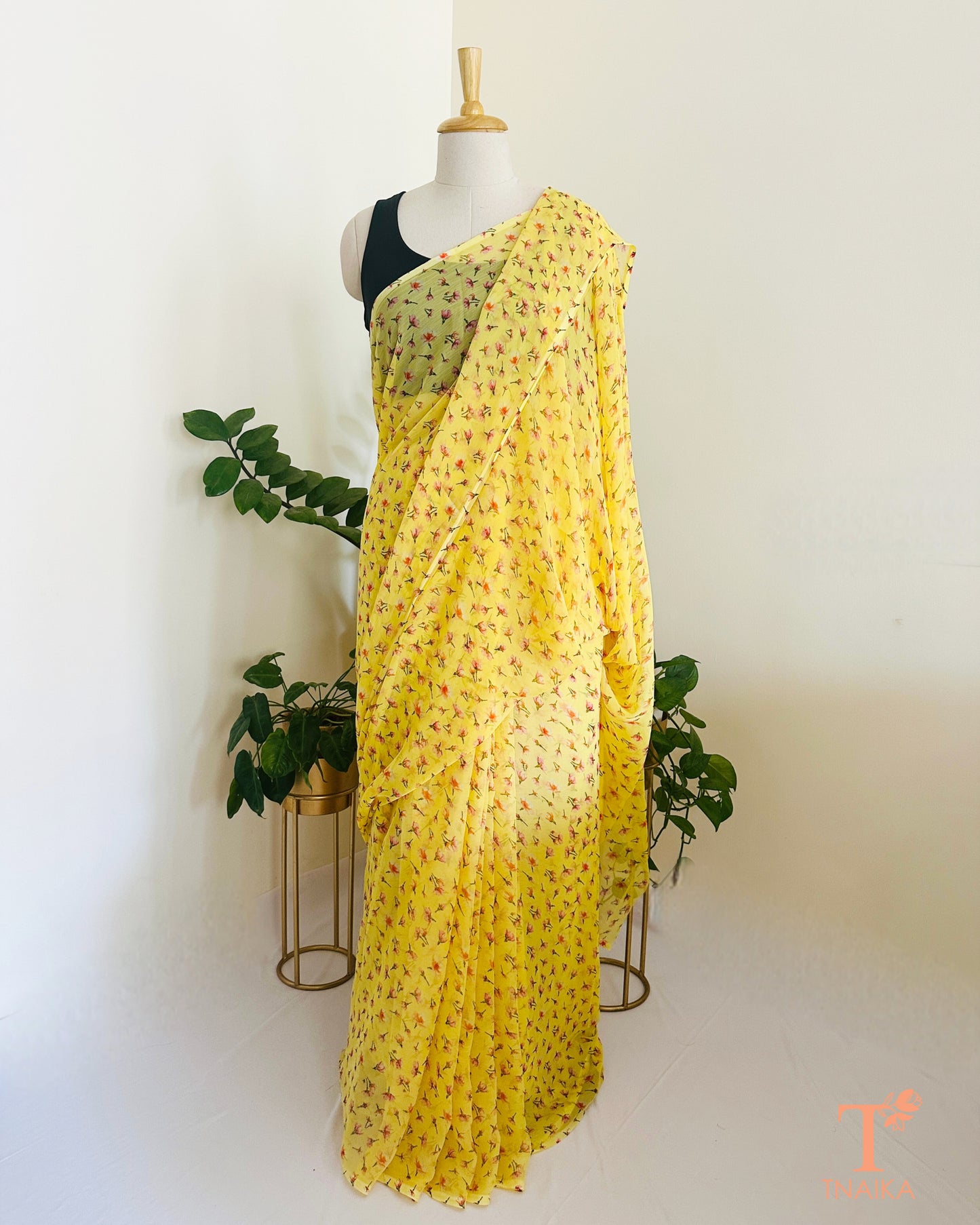 airy chiffon saree with all-over floral print