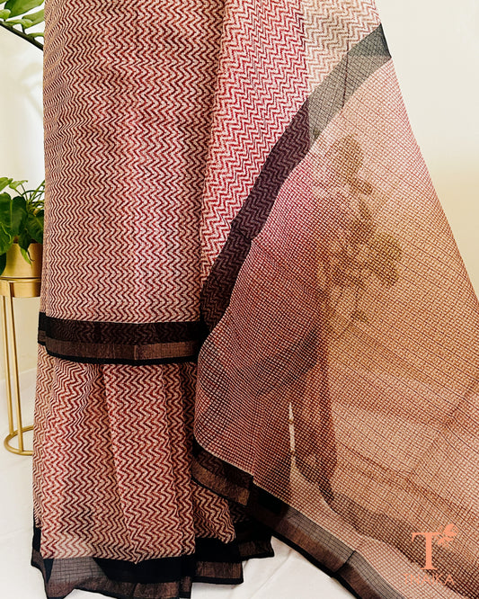 airy kota cotton saree with fine check weave
