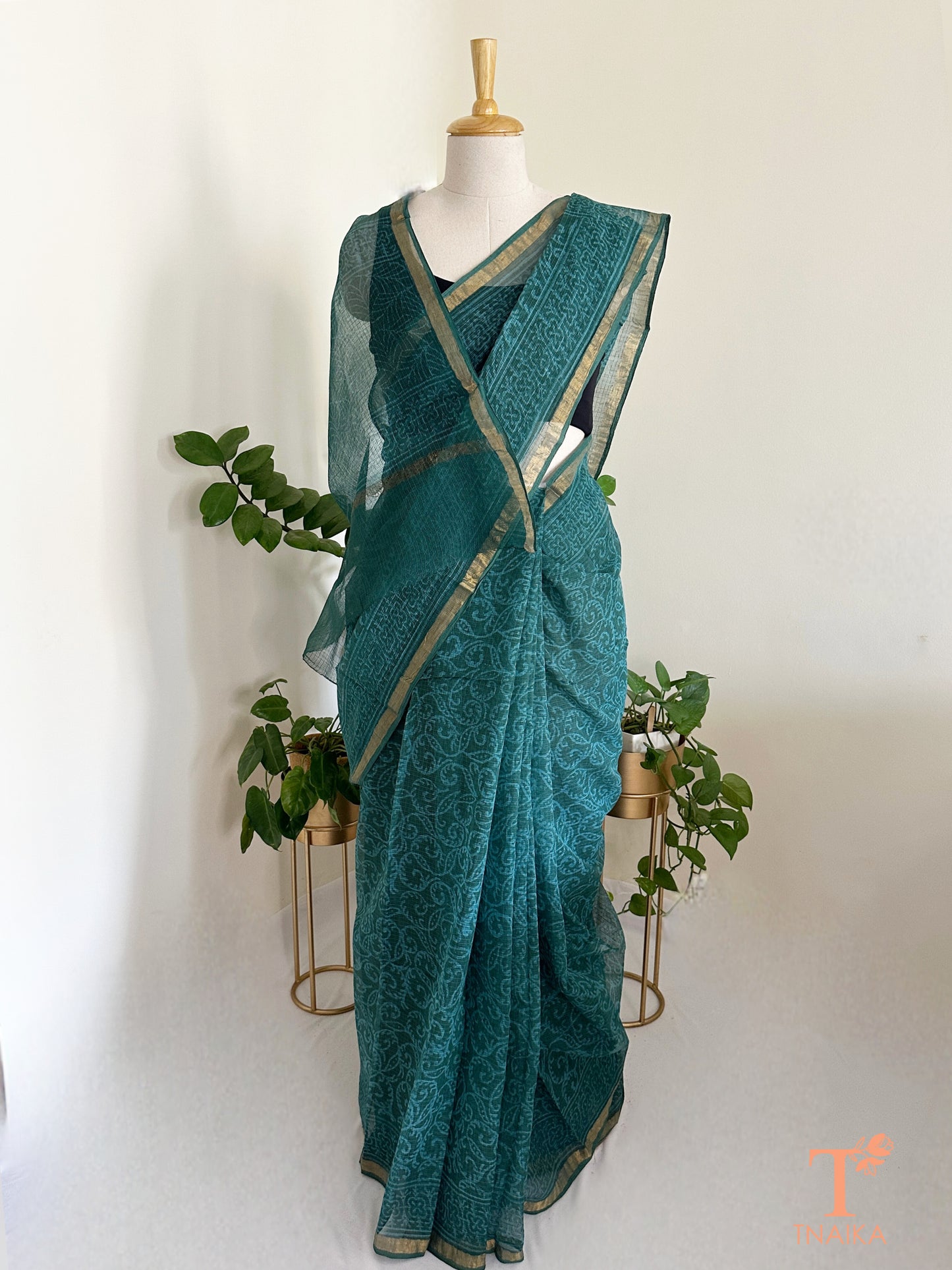 airy kota cotton saree with fine check weave
