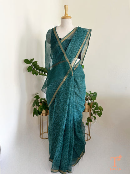 airy kota cotton saree with fine check weave