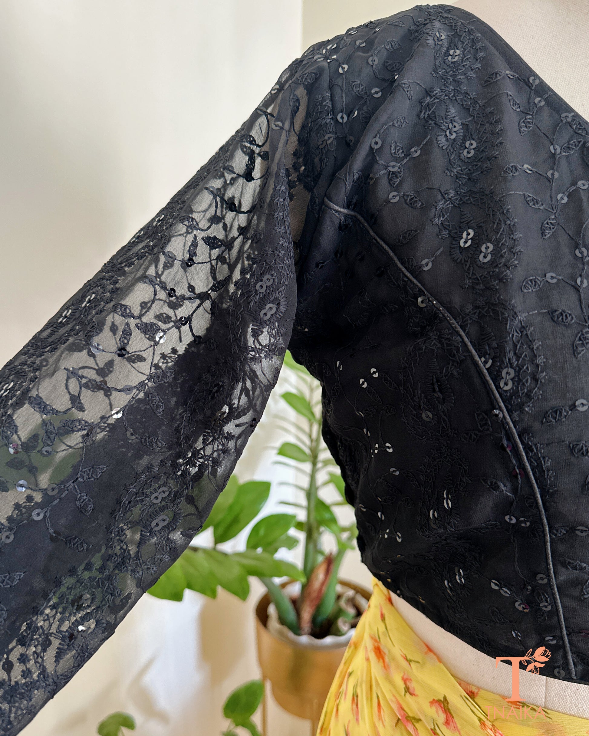  embroidered blouse with sheer net sleeves for saree