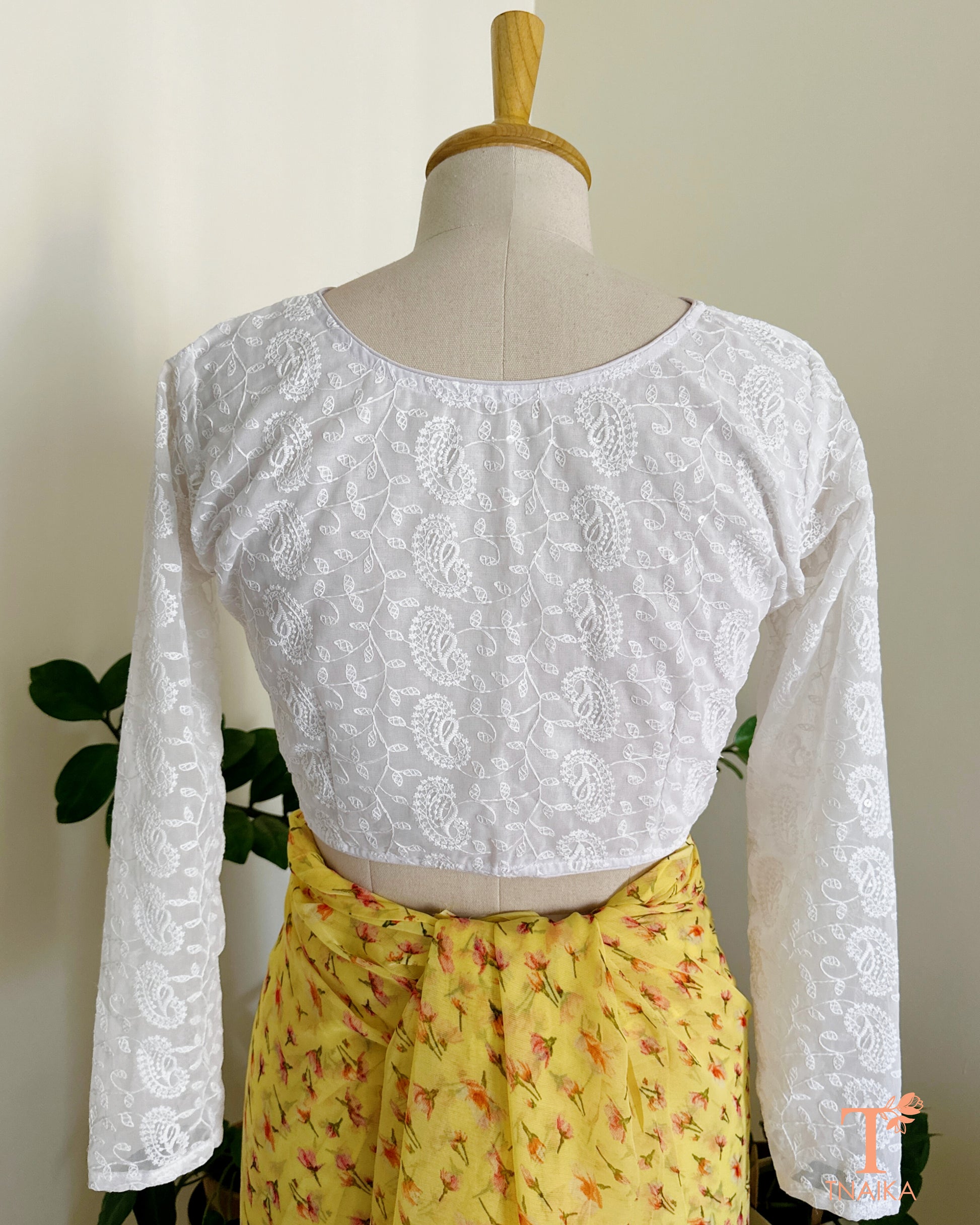 designer chikankari style blouse front and back view