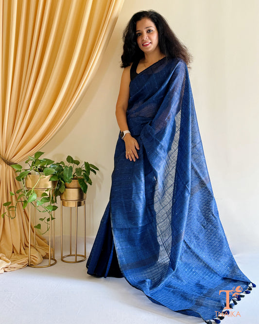 Premium linen saree with subtle sequin detailing