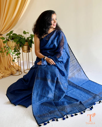 Elegant linen saree drape with fine texture