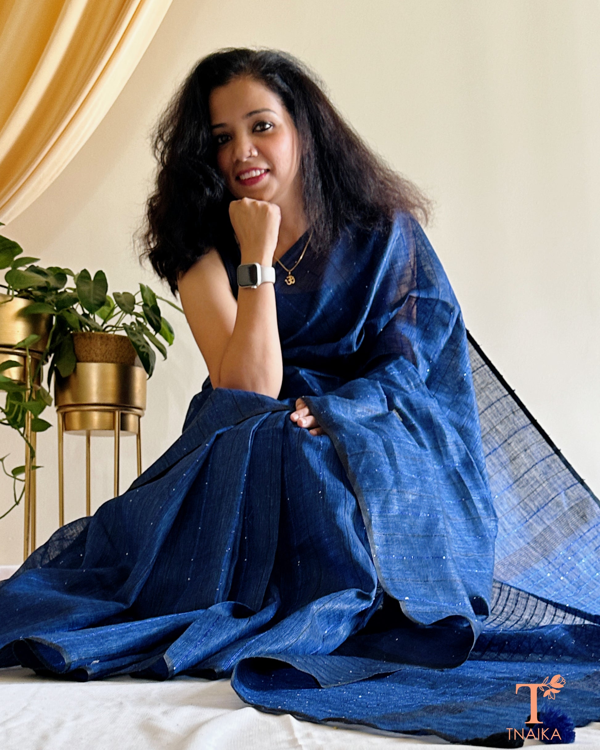 Premium linen saree with subtle sequin detailing