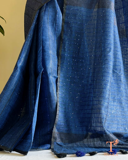 Elegant linen saree drape with fine texture