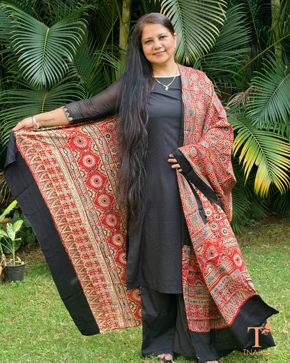 Traditional Ajrakh print modal silk dupatta for festive wear styling